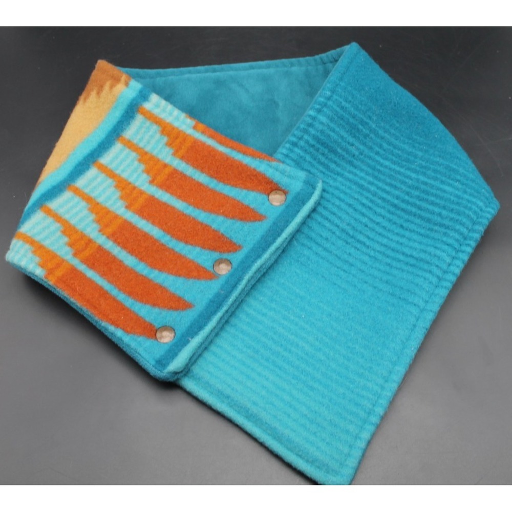 Southwestern Wool Cowl Scarf Snap Button Neck Warmer Turquoise Orange